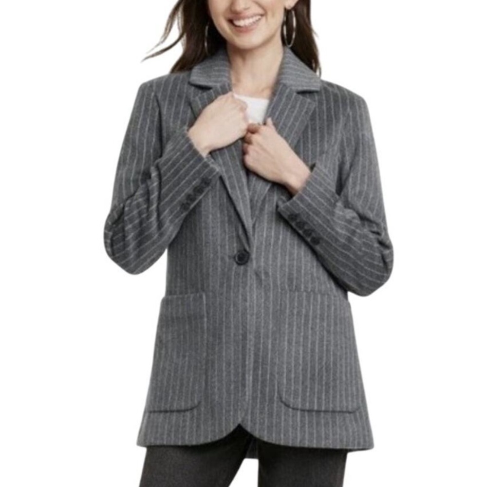 Universal Thread Gray Pinstripe Single-Button Blazer flannel sportcoat jacket L